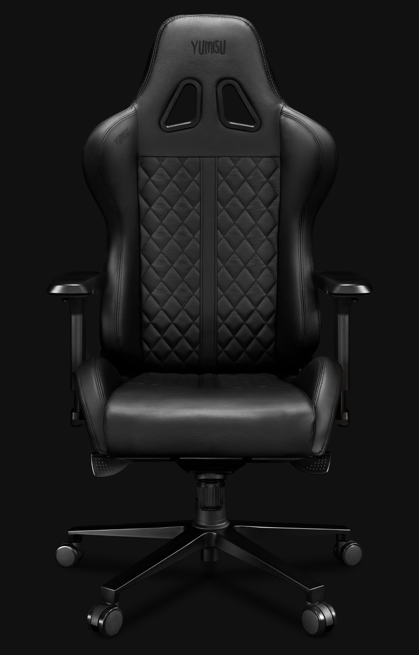 Fotel Gamingowy YUMISU 2025 Magnetic Real Leather Black Fotel Gamingowy YUMISU 2025 Magnetic Real Leather Black front bez poduszki